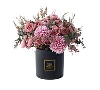 GLigeT Artificial Flowers Simulation Flowers Fake Flowers Pink Roses Dining Table Floral Artificial Flowers Bedroom Decoration with Ceramic Vase Fake Flowers