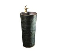 GLigeT Bathroom Pedestal Sink Ceramic Pedestal Sink With Faucet And Drain Kit Outdoor Yard One Piece Wash Basin Freestanding Sink Vanity