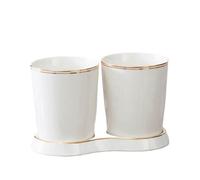GLigeT Caddy Utensil Holder with 2 Compartments, Ceramic Holders for Kitchen Counter Holder(White)