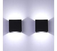 Glighone 2Pcs LED Wall Lights Indoor Up Down Wall Lamp Wall Wash Light Wall Sconce Black 6W Modern Aluminum Lighting for Living Room, Bedroom, Hallway, Corridor, Stairs, Cool White