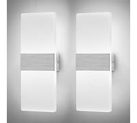 Glighone LED Wall Lights Indoor Dimmable Wall Lamp Wall Sconce Up Down Wall Lighting Modern 12W Acrylic for Bedroom Living Room Corridor Silver, Cool White(2 Pack) [Energy Class A++]