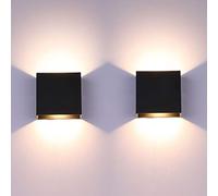 Glighone Wall Lights for Living Room, 2Pcs LED Indoor Wall Lamo Up Down Modern Wall Sconce Lighting, 6W Aluminum Hardwired Black Wall Lights for Hallway Bedroom, Stairs, Warm White