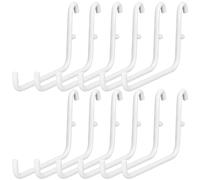 GlikCeil 12 Pcs Pegboard Hooks White, 6 x 9.5 Centimeters, Pegboard Accessories Compatible with IKEA Skadis Pegboard, Long Pegboard Hooks Set Metal Storage Tool Waterproof Home Office Indoor Supply