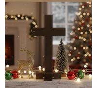 GlikCeil 16'' Wooden Cross with Stand for Hanging or Standing Dark Brown Wood Wall Cross Jesus Christ Catholic Crafted Supplies He Is Risen Ornaments for Wall Table Church Decoration Home Room Decor