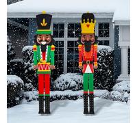 GlikCeil 2 Pcs 6ft Large Metal Christmas Nutcracker Outdoor Decoration Xmas Nutcracker Yard Signs Christmas Tall Metal Soldier Stakes Ornament for Xmas Holiday Garden Lawn Porch Pathway (Funny)