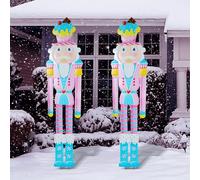 GlikCeil 2 Pcs 6ft Large Metal Christmas Nutcracker Outdoor Decoration Xmas Nutcracker Yard Signs Christmas Tall Metal Soldier Stakes Ornament for Xmas Holiday Garden Lawn Porch Pathway (Cute)