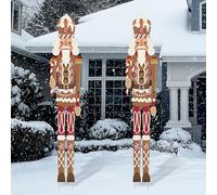 GlikCeil 2 Pcs 6ft Large Metal Christmas Nutcracker Outdoor Decoration Xmas Nutcracker Yard Signs Christmas Tall Metal Soldier Stakes Ornament for Xmas Holiday Garden Lawn Porch Pathway (Khaki)