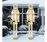 GlikCeil 2 Pcs 6ft Large Metal Christmas Nutcracker Outdoor Decoration Xmas Nutcracker Yard Signs Christmas Tall Metal Soldier Stakes Ornament for Xmas Holiday Garden Lawn Porch Pathway(Elegant)