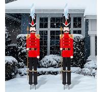 GlikCeil 2 Pcs 6ft Large Metal Christmas Nutcracker Outdoor Decoration Xmas Nutcracker Yard Signs Christmas Tall Metal Soldier Stakes Ornament for Xmas Holiday Garden Lawn Porch Pathway(Red)
