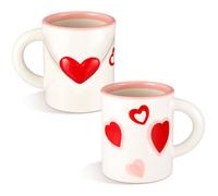 GlikCeil 2 Pcs Valentine Ceramic Coffee Mug 3D Heart Coffee Cups 12 oz Red Heart Mug with Handle Love Embossed Tea Cups Drinking Glass for Valentine's Day Couple Gifts Wedding Party Table Centerpieces