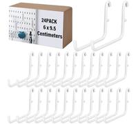 GlikCeil 24 Pcs Pegboard Hooks, 6 x 9.5 Centimeters, White Pegboard Accessories Compatible with IKEA/Skadis Long Metal Storage Hooks for Home Office Indoor Tool Supply