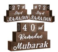 GlikCeil 5 Pcs Eid Mubarak Calendar Block Set Ramadan Advent Countdown Eid Calendar Countdown Blocks Wood Sign for Decorations Ramadan Wooden Tabletop Ornament Home Table Decor, Brown