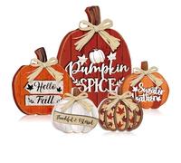 GlikCeil 5 Pcs Fall Thanksgiving Decorations for Home Fall Wooden Pumpkin Tabletop Signs Autumn Pumpkin Centerpiece Autumn Tiered Tray Decoration for Thanksgiving(Spice)