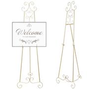 GlikCeil 57" H Gold Metal Scroll Easel Stand for Display Wedding Sign Poster Adjustable Portable Art Easels Poster Easel with Chain Support for Showcasing Pictures Artwork Coffee Exhibition Canvas