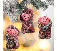 GlikCeil 6 Pcs Pink Pig in Blankets Christmas Ornaments - Felt Tree Decorations, Hanging Animal Themed Wool Holiday Decor for Indoor Home Party Gifts, 4 Inch