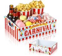 GlikCeil Carnival Party Decorations Carnival Trays for Food Wooden Circus Dessert Plates Reusable Circus Serving Trays with Handles for Nacho Hot Dog Boats Bowls