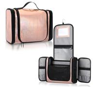 GlikCeil Hanging Travel Cosmetics Bag with Mirror Glittering Makeup Bag with Hanging Hook Waterproof Toiletry Backstage Cosmetic Storage Organizer for Traveling Dancers Artists Home Spa