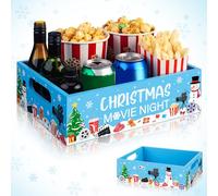GlikCeil Movie Night Supplies Snack Trays with Handles Reusable Wooden Movie Gift Basket for Theater Popcorn Bucket Bowl Box Container Family Room Decor(Christmas Style 3)