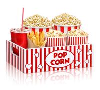 GlikCeil Movie Night Supplies Snack Trays with Handles Reusable Wooden Movie Gift Basket for Theater Popcorn Bucket Bowl Box Container Family Room Decor(Striped)