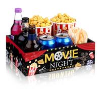 GlikCeil Movie Night Supplies Snack Trays with Handles Reusable Wooden Movie Gift Basket for Theater Popcorn Bucket Bowl Box Container Family Room Decor(Classic Style)