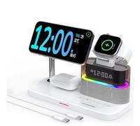GLILAVOX 5 in 1 Wireless Charger with Alarm Clock for Apple, Magnetic Wirelss Charger Stand for iPhone 16/15/14/13/12,Apple Watch Series 10/9/Ultra 2/8/7/SE/SE2/6/5,Air-Pods 4/3/Pro/2(White)