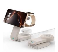 GLILAVOX Magnetic foldable Wireless Charger for Apple,3 in 1 Wireless Charging Station for iPhone Air 17 16 15 14 13 12 etc,Apple Watch,AirPod Pro3 2,Air-pods 4/3/2(Beige)