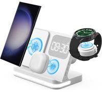 GLILAVOX Wireless Charger,4 in 1 Wireless Charger Station with alarm clock for Galaxy Watch 8/8Classic/7/FE/Ultra Galaxy Z Fold7/6/Z Flip7/7 FE/6/S25 Edge/S25/S24/S23/S25 Edge/Note 20/Buds3(White)
