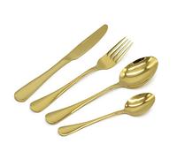 Glim&Glam 32 Piece Stainless Steel Cutlery Sets Gold Spoons Forks Dining Tableware Flatware Dinnerware 32 Piece Set Serving for 8 (Gold, 32pcs Set)