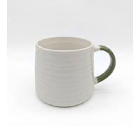 Glim & Glam Ceramic Coffee Tea Mug 13oz Ribbing Textured Green Painted Handle x2