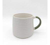 Glim & Glam Ceramic Coffee Tea Mug 13oz Ribbing Textured Green Painted Handle x2 in White Glim & Glam White