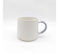 Glim & Glam Ceramic Coffee Tea Mug 13oz Ribbing Textured Grey Painted Handle x2 in White Glim & Glam White