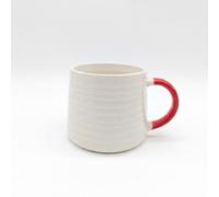 Glim & Glam Ceramic Coffee Tea Mug 13oz Ribbing Textured Red Painted Handle x2
