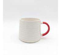 Glim & Glam Ceramic Coffee Tea Mug 13Oz Ribbing Textured Red Painted Handle X4