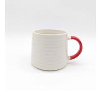 Glim & Glam Ceramic Coffee Tea Mug 13oz Ribbing Textured Red Painted Handle x4 in White Glim & Glam White