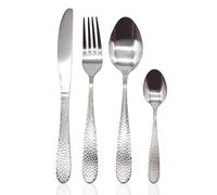 Glim & Glam Cutlery Sets Stainless Steel Hammered Effect Handle 24 Piece Set in Silver Glim & Glam Silver