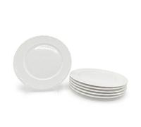 Glim & Glam Dessert Side Plate 6Pc Set Porcelain White Embossed Floral Dot Rim 20.5Cm