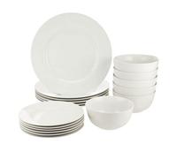 Glim & Glam Dinner Set 12 Piece White Porcelain Plates Bowls Dinnerware Rim