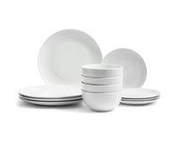 Glim & Glam Dinner Set Plates Bowls Crockery 12pc Set White Porcelain Coupe - White - Porcelain