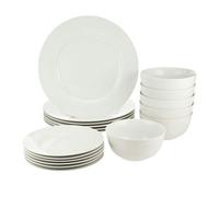 Glim & Glam Dinner Set Plates Bowls Crockery 12pc Set White Porcelain Rim - White - Porcelain