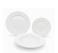 Glim & Glam Dinner Set Porcelain White Embossed Floral Dot Rim Plates Bowls 12pc Glim & Glam White
