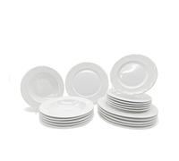 Glim & Glam Dinner Set Porcelain White Embossed Floral Rim Plates Bowls 18pc