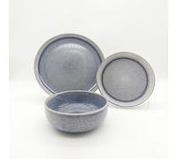 Glim & Glam Reactive Ash Blue Glaze Dinner Set Plates Bowls 12Pc Set