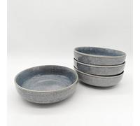 Glim & Glam Reactive Ash Blue Glaze Dinnerware Pasta Bowl 6Pc Set 20Cm