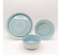 Glim & Glam Reactive Blue Glaze Dinner Set Plates Bowls 12Pc Set