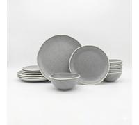 Glim & Glam Reactive Grey Glaze Dinner Set Nordic Pebble Plates Bowls 12pc Set Glim & Glam Grey