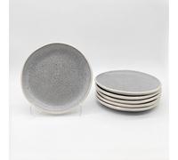 Glim & Glam Reactive Grey Stoneware Dinnerware Set Nordic Pebble 4 Side Dessert Plates 8.3"