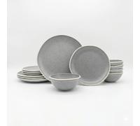 Glim & Glam Reactive Grey Stoneware Dinnerware Set Nordic Pebble Plates Bowls 12pc Set