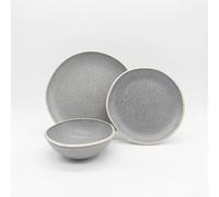 Glim & Glam Reactive Grey Stoneware Dinnerware Set Nordic Pebble Plates Bowls 6pc Set