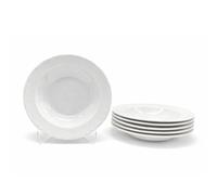 Glim & Glam Soup Bowl Pasta Plate 4pc Set Porcelain White Embossed Floral Dot Rim