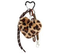 Glimbely Leopard Print Pom Pom Keychain, Plush Bag Charm with Leopard Heart Pendant Fluffy Handbag Backpack Keyring for Women (Style A)